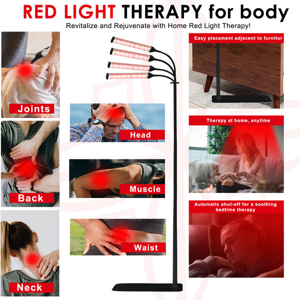 Red Light Therapy Lamp,Standing 4-Head,Black
